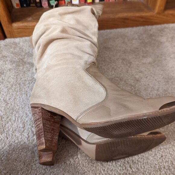 VINTAGE western style pull on suede slouch boot metal tips high heel euc sz 10 - Picture 6 of 13